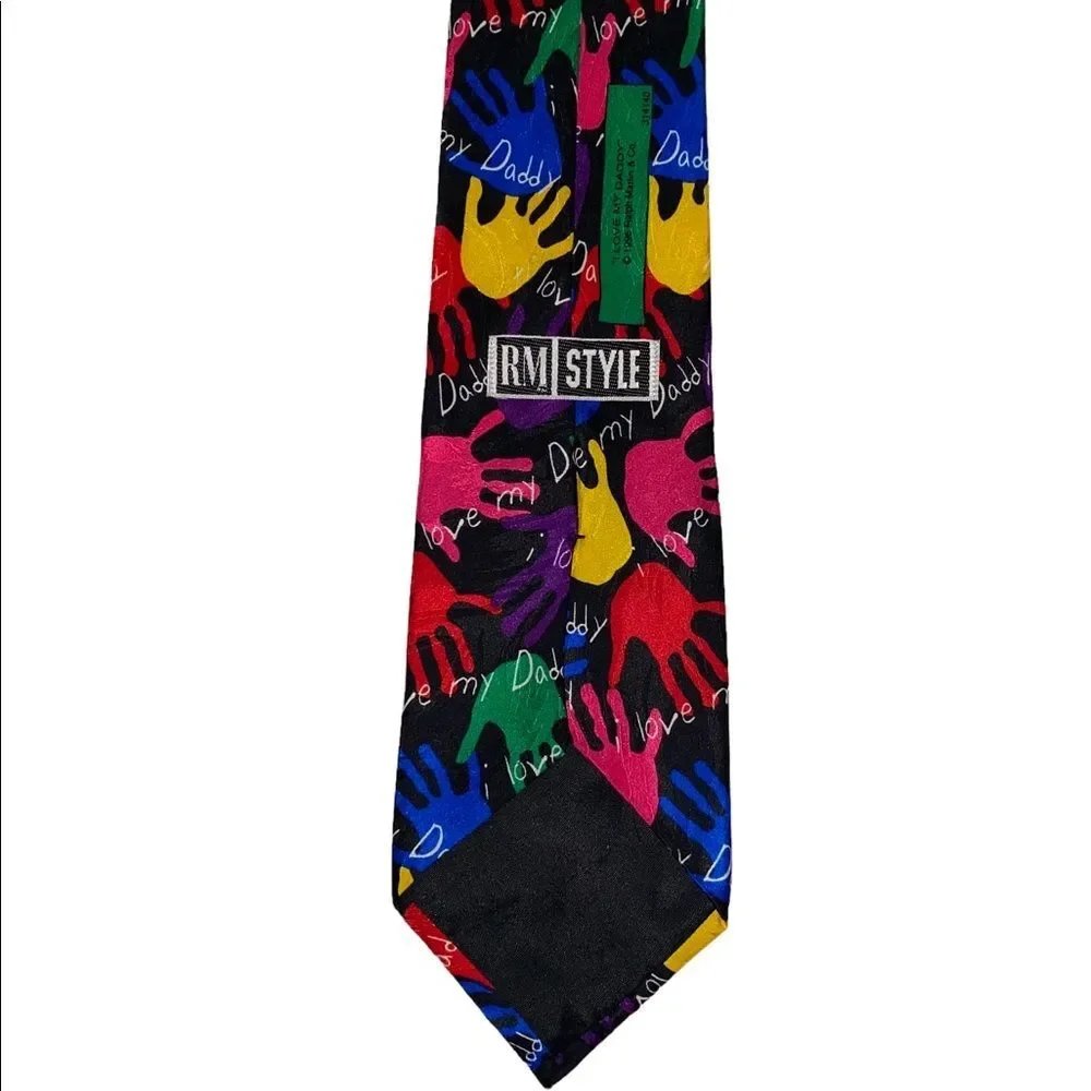 RALPH MARLIN & CO “ I Love My Daddy” Mens Handprint Multicolor Tie